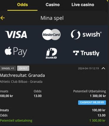 Välj betalningsmetod som Trustly, Swish eller BankID för snabba insättningar