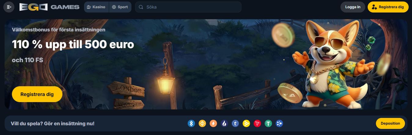 Gå med i Ego Games Casino och ta emot 110% välkomstbonus upp till 500 euro plus 110 gratissnurr