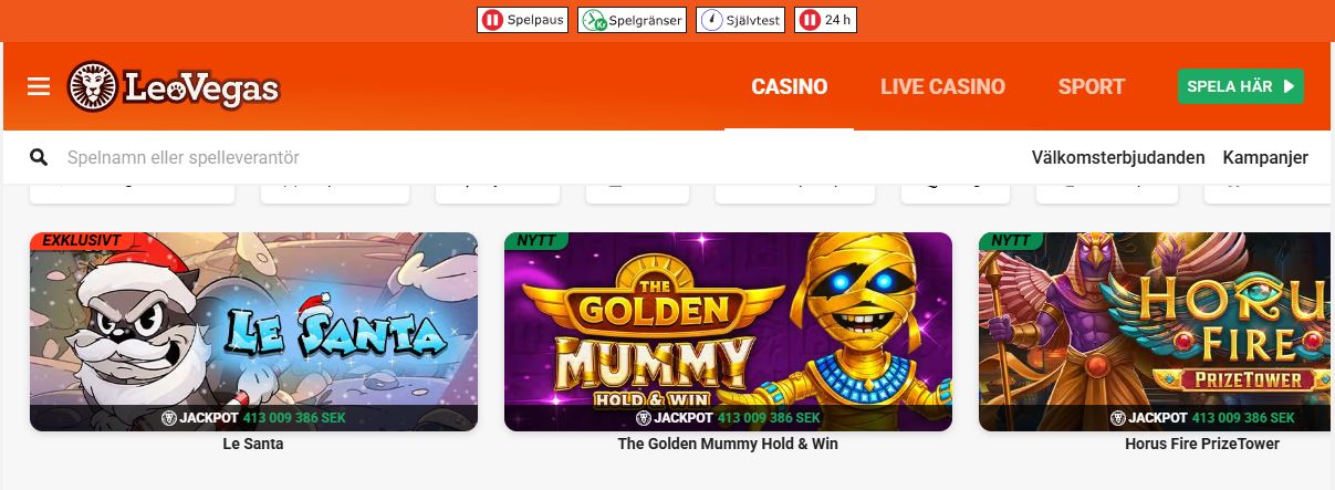 Sök efter dina favoritspel och vinn jackpot på LeoVegas casino