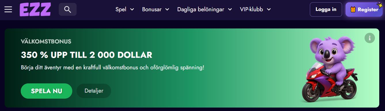 Registrera dig på EZZ Casino och få välkomstbonus på 350% upp till 2 000 dollar